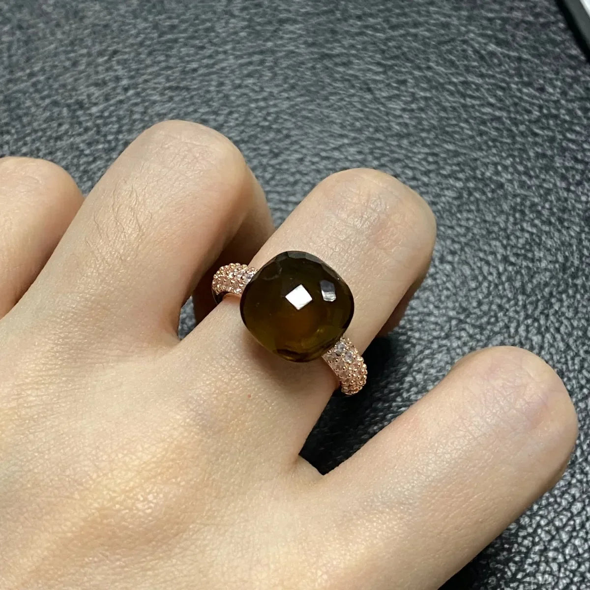Original Design Pink Crystal Zircon Ring Candy Style Flat Ring for Women Wedding Party Fashion Jewelry Gift