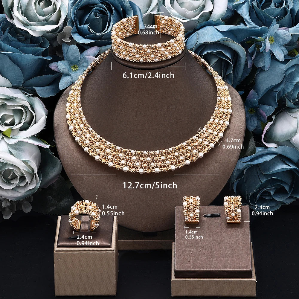 Dubai Wedding Bridal Full Jewelry Sets For Women Party Luxury Nigeria Gold Plated Beads Choker Necklace Jewelry Set