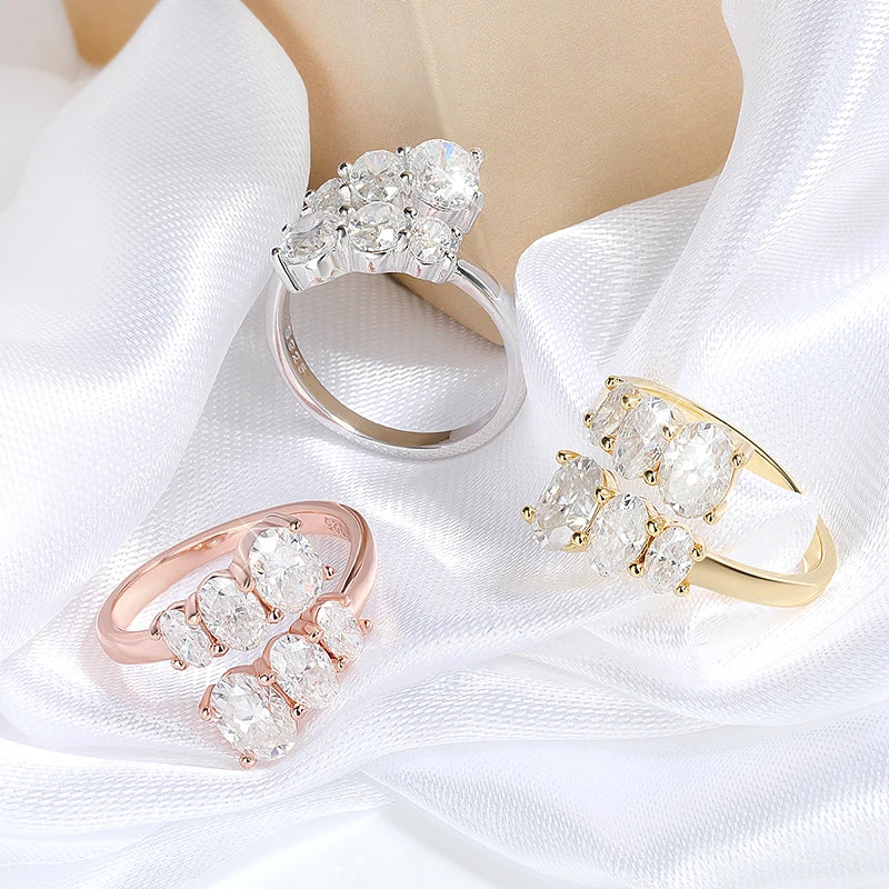 3.6CTTW Certified Full Moissanite Wedding Rings for Women Sparkling Bride Lab Diamond Band Pure 925 Silver Plated 18K