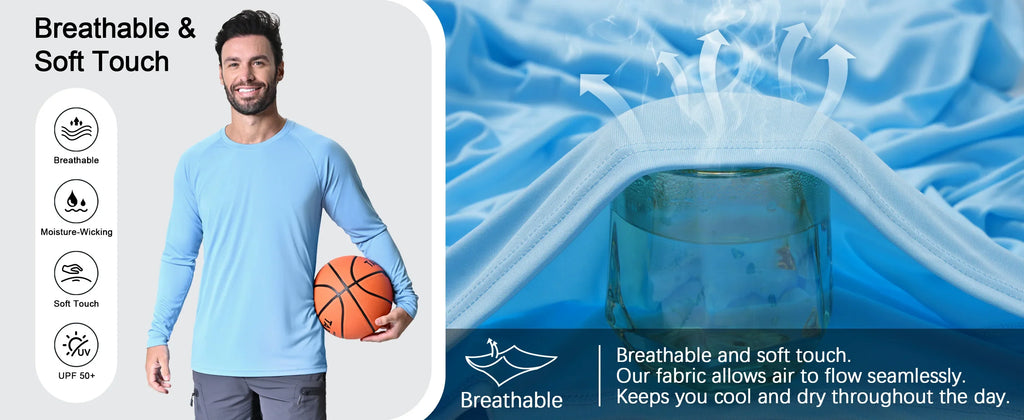 UPF 50+ Sun Protection T-shirts Men's Quick Dry Long Sleeve Athlectic T Shirts Performance Sports T-shirts Tee Tops