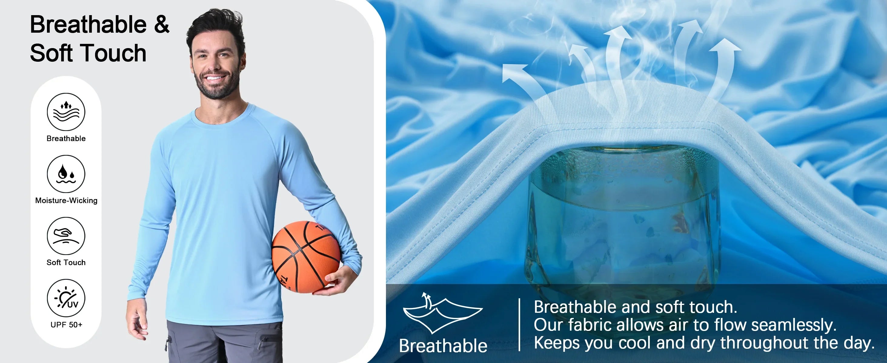 UPF 50+ Sun Protection T-shirts Men's Quick Dry Long Sleeve Athlectic T Shirts Performance Sports T-shirts Tee Tops