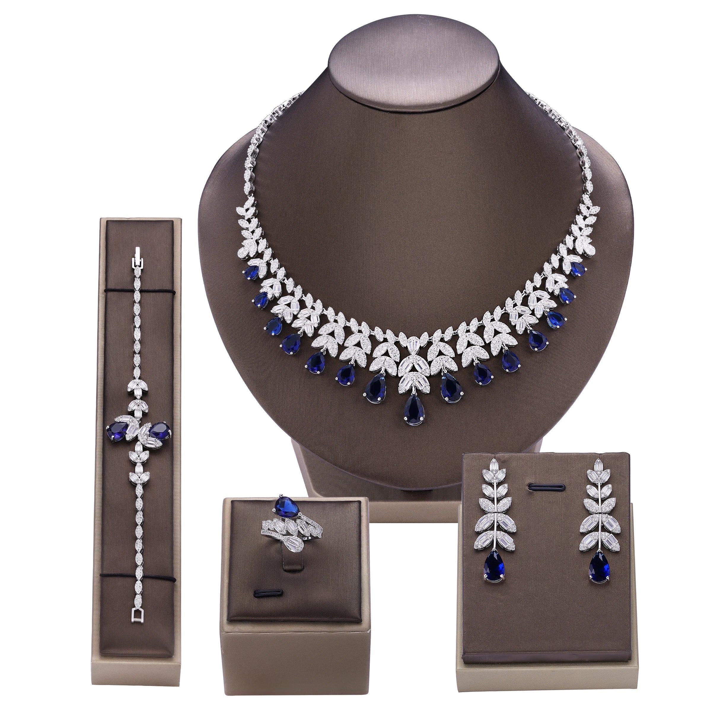 4 Pcs Super Luxury Cubic Zirconia Bridal Wedding Party Costume Nigerian Dubai Jewelry Set for Brides Accessories