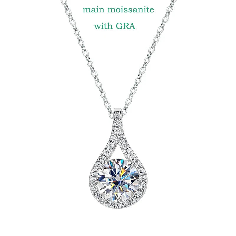 1-5ct Real Moissanite Necklace for Women Sparkling S925 Sterling Silver Jewelry Water Drop Pendant Girls Birthday Gift
