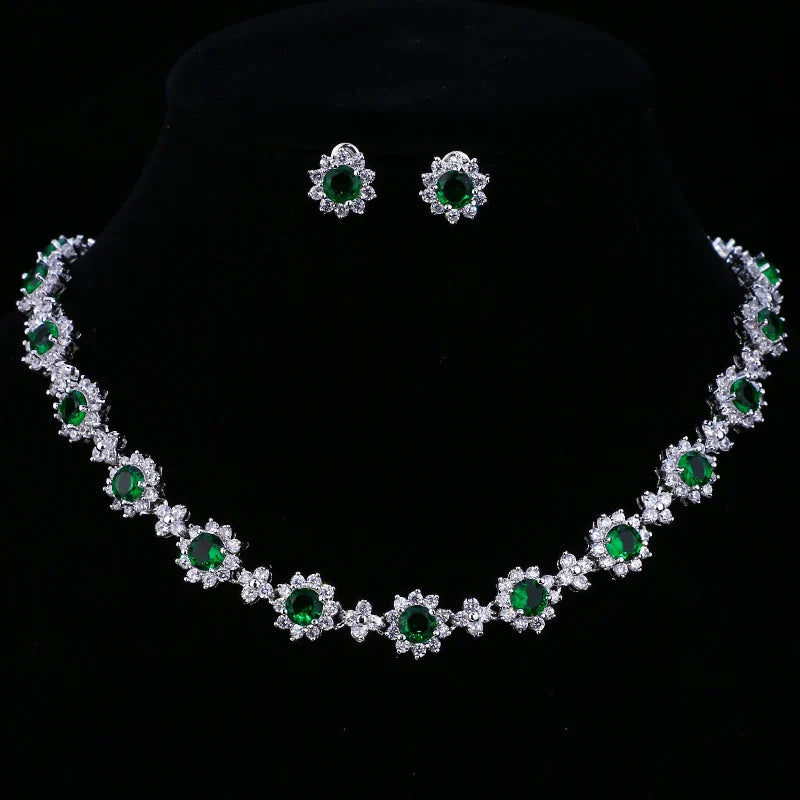 Classic Hot Sale 5 Colors Options High Quality Round Zirconia Jewelry Sets for Elegant Women Wedding Dress Accessories
