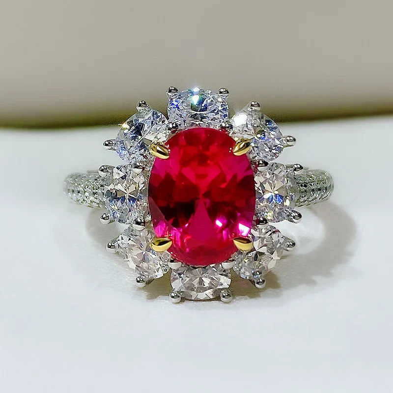 High Definition 3-carat Genuine Pigeon Blood Ruby Ring Women's Jewelry Set 925 Pure Silver Gold Plated Versatile for Daily Use
