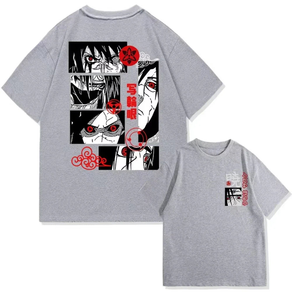 تيشيرت مينيسو أنمي مستوحى من Uchiha Sharingan للرجال بتصميم عصري وكاجوال يناسب أزياء الشارع لصيف 2025