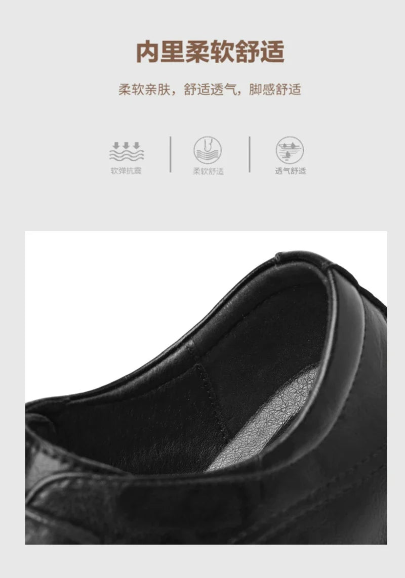 Brown Burnished Genuine Leather Lace Up Chunky Sole Formal Business Office Groom Wedding Daily Wear Shoes Fashion Comfortable