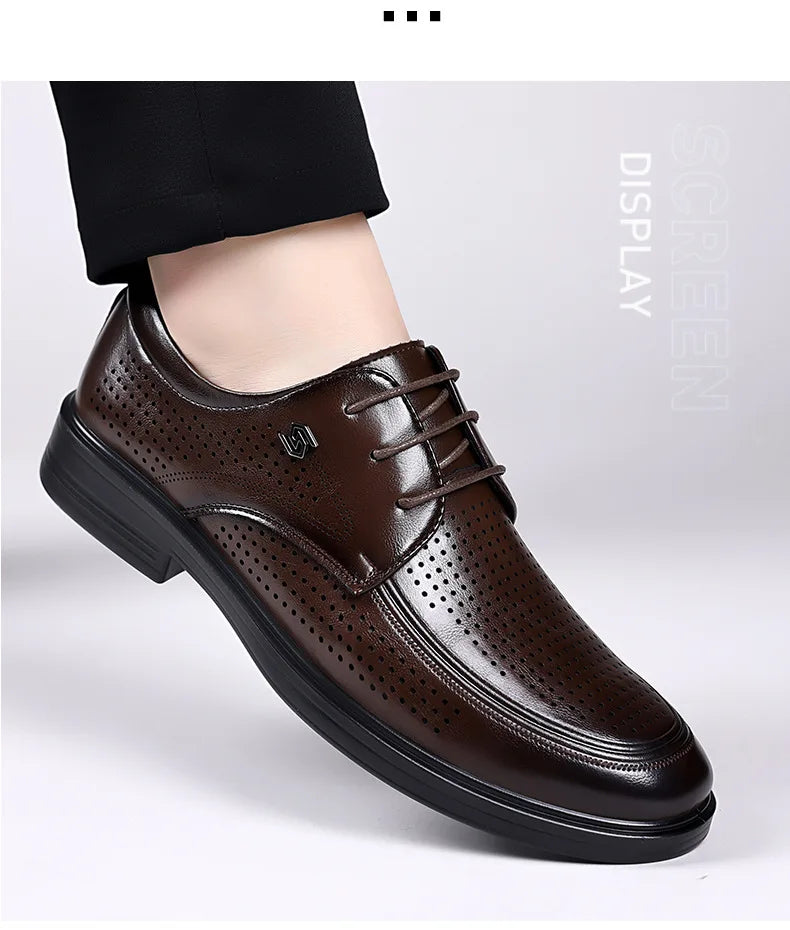 Summer New Hallow Leather Shoes for Men Solid Color Lace Fashion Business Casual Shoe Male Breathable Dress Elegant Shoes Man
