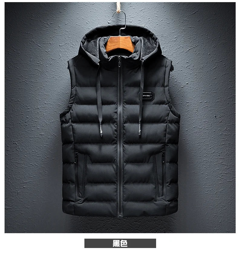 New Hooded Casual Vest Jacket for Men Autumn Winter Warm Sleeveless Jacket Fashion Comfortabel Zipper Waistcoat Plus Size M-6XL