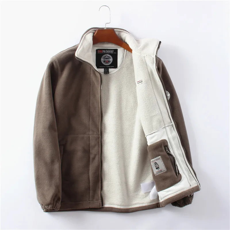 Men’s double-sided polar fleece jacket, thickened warm loose fit, autumn winter, M–XXL