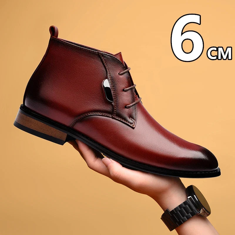 Men Flat/6CM Bussiness Elevator Shoes Genuine Leather Boots Autumn Winter Warm Ankle Boots for Men Botas Hombre Plus Size 37-47
