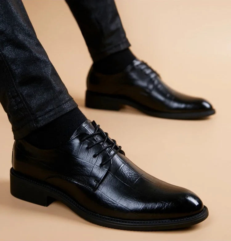 Men's Formal Shoes Black Spring Autumn Pointed Toe Legitimate Leather Official Suit High Quality Fashion Party Social Shoe Male