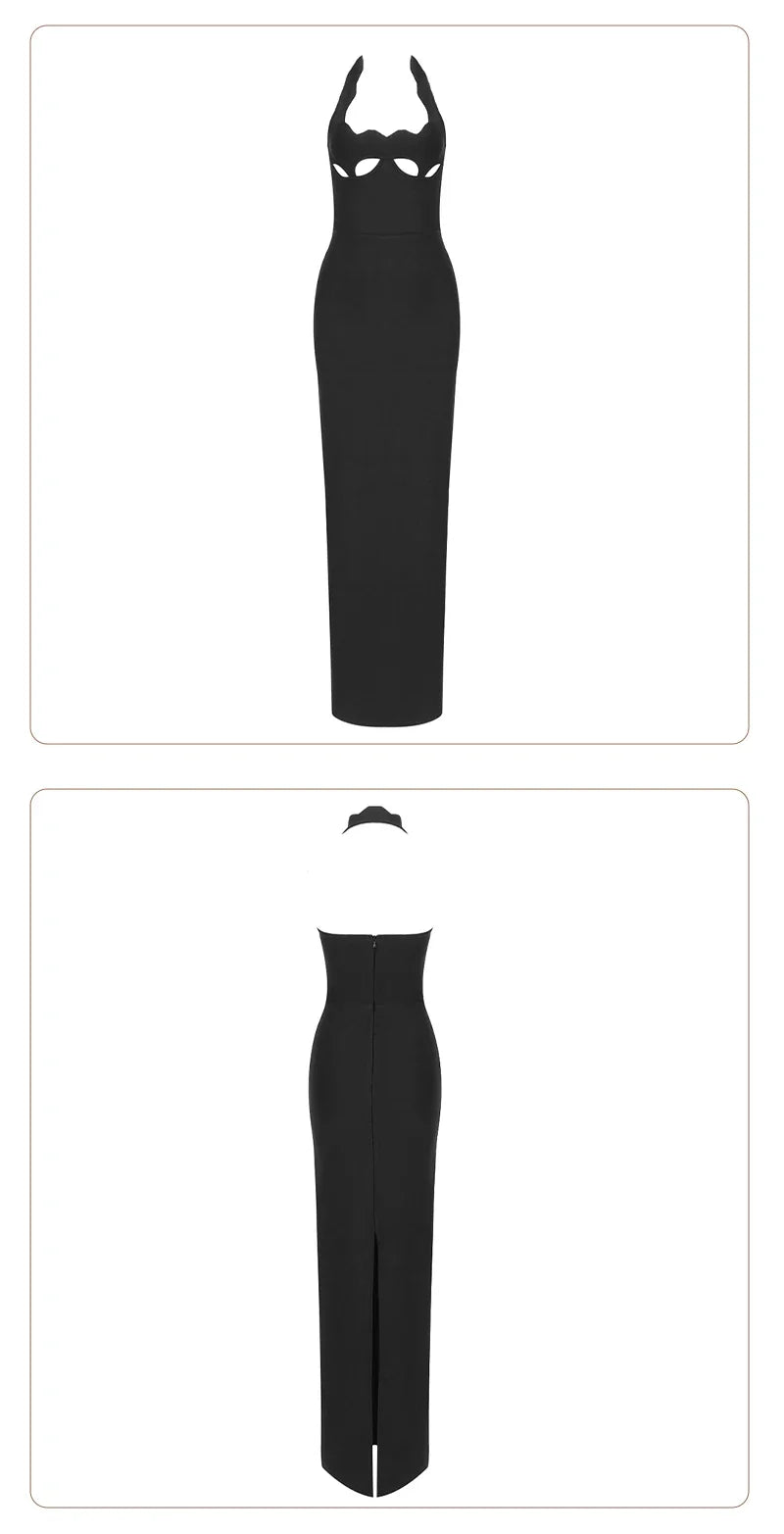 VC Black Halter Elegant Dress For Women 2025 New Summer Evening Party Celebrity Bodycon Long Dress Red Brown Prom Vestido