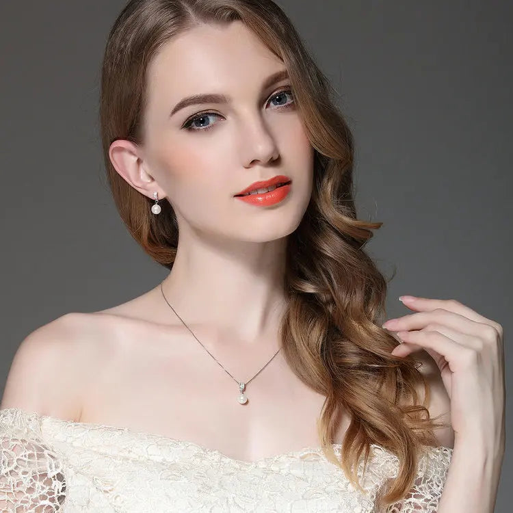 925 Sterling Silver Simulated Pearl Pendant Necklace Long Chain Necklace  Jewelry Wedding Necklace Accessories SCN030