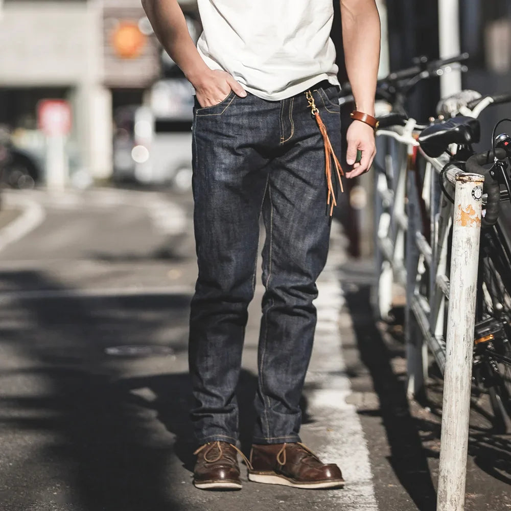 Men's Workwear Vintage Straight Barrel Denim Red Ear Original Cow Dark Jeans