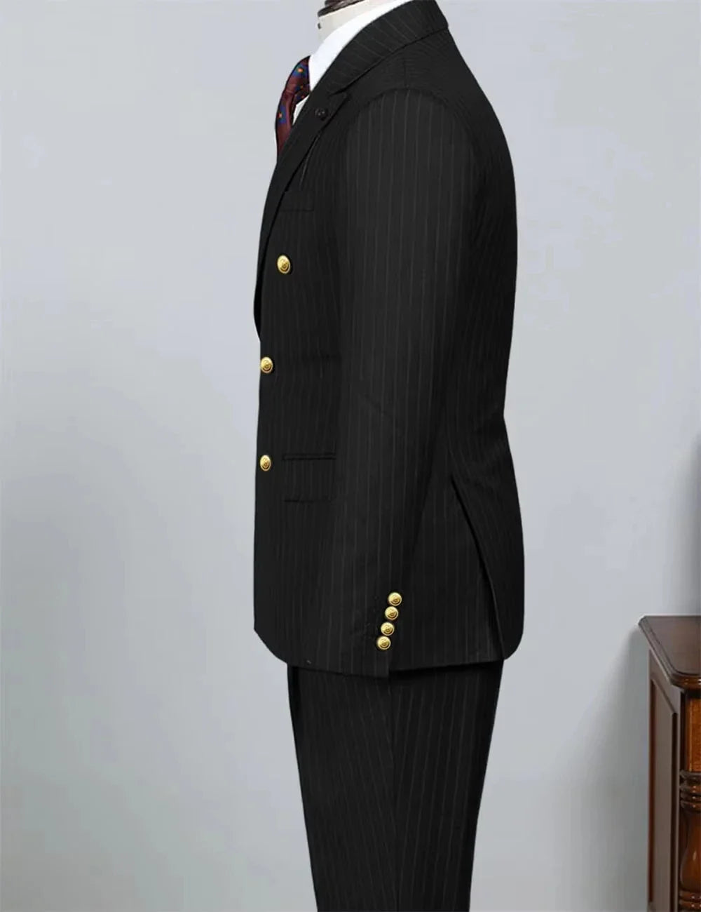 Men's 2 Piece Striped Suit Set Golden Double Breasted Lapel Jacket Elastic Pants Wedding Party Prom Dinner Travel 2026 New