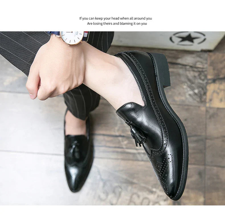 Dress Shoes Men Tassel Formal Leather Shoes Male Classic Social Casual Business Brogue Shoes Wedding Party Leather Loafers Male