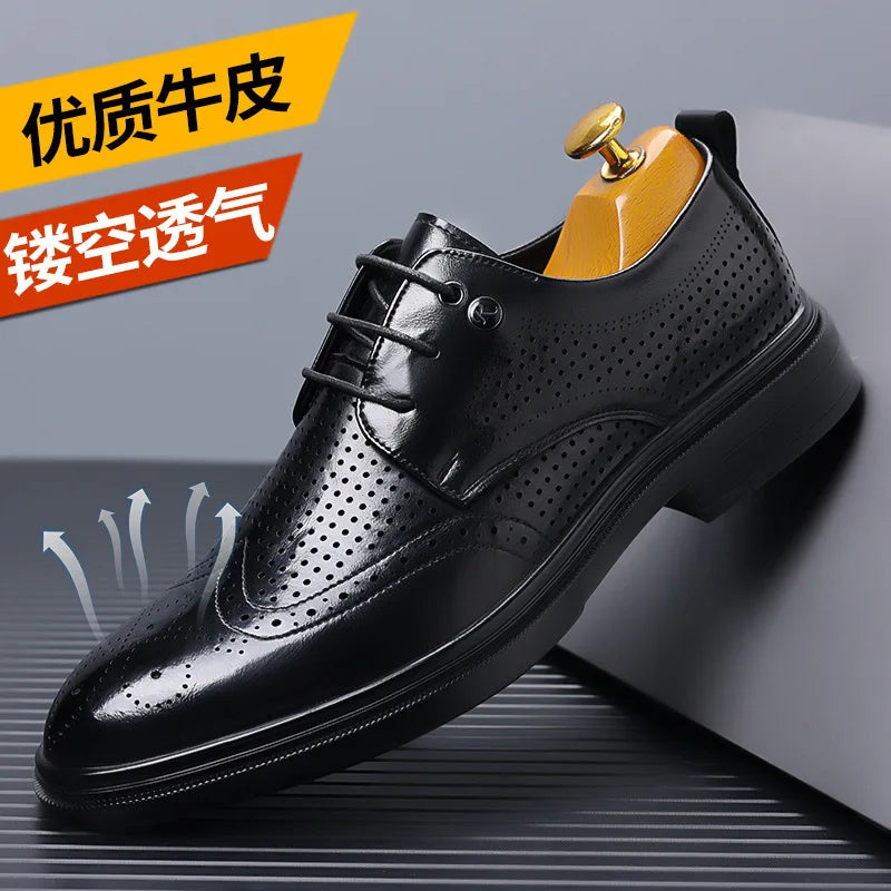 2026 Spring Autumn New Brogue Shoes for Men Solid Color Leather Dress Shoes Male Fashion Business Casual Wedding Shoe Man