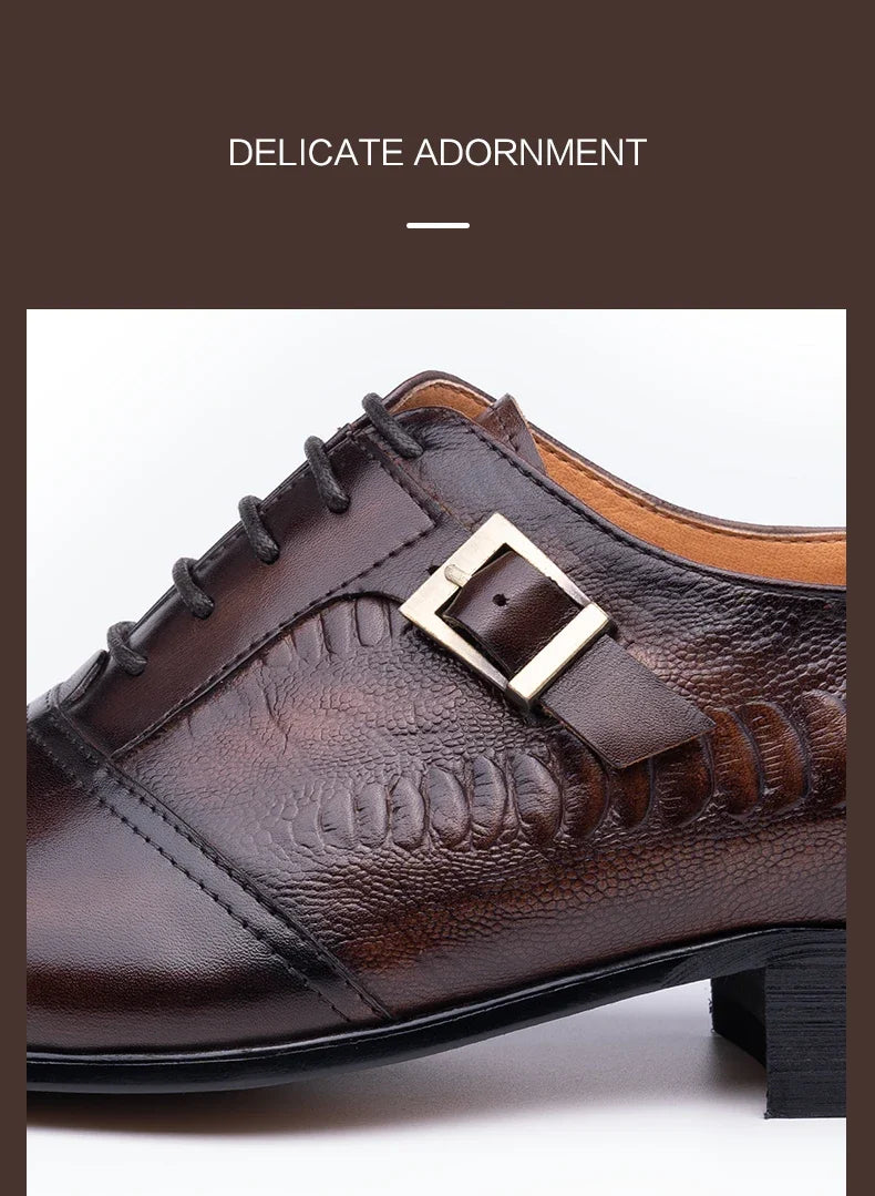 Male Genuine Leather Social Shoe Oxford Elegant Man Dress Shoes Hand Lace-up Pointed Party Wedding Shoes Black Coffee Shoes