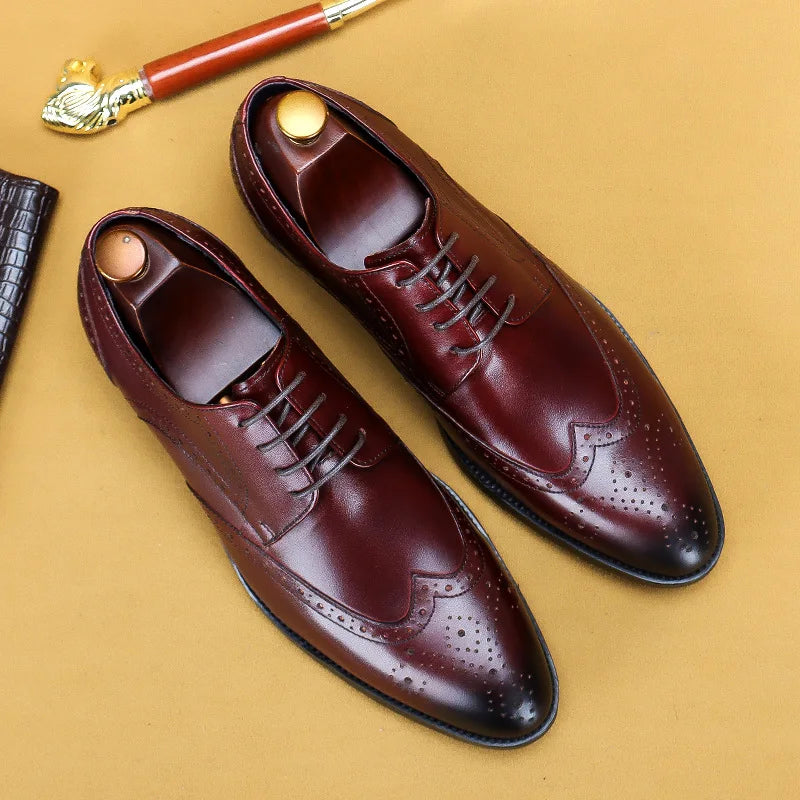 New Men Dress Handmade Shoes Genuine Leather Male Oxford Italian Classic Vintage Lace-up Men's Brogue Shoes Oxford