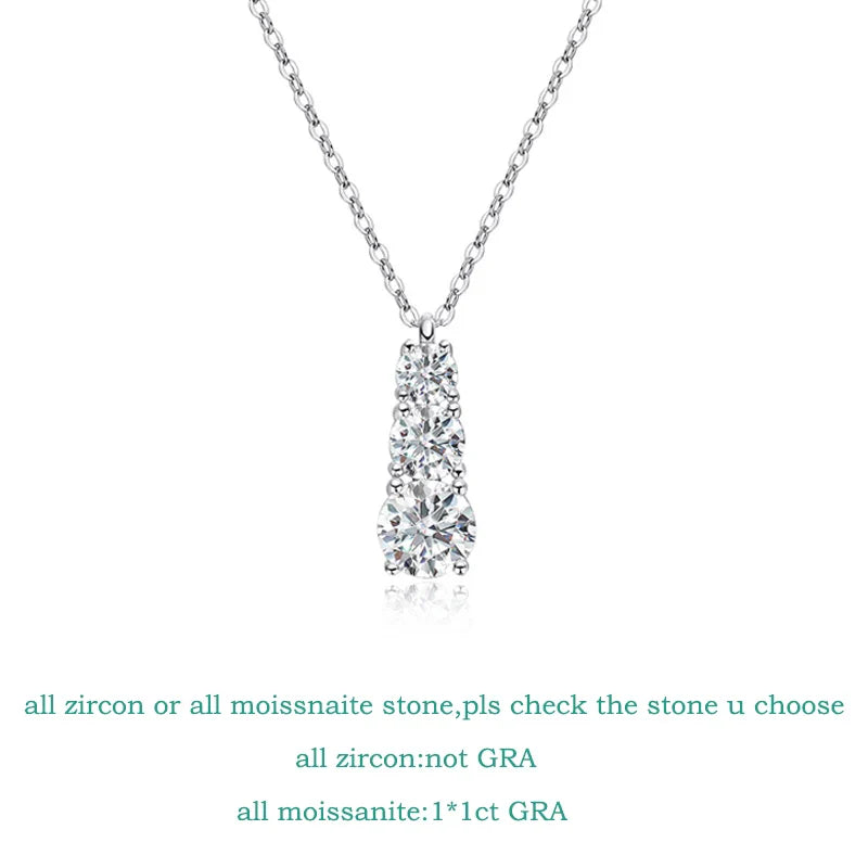 1.8cttw Certified Moissanite Necklace for Women 3 Stones Sparkling Simulated Diamond 925 Sterling Silver Jewelry