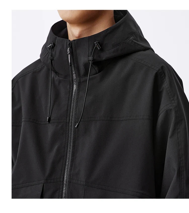Three-proof Jacket Men Autumn Outdoor Color Block Hooded Windbreaker Large Pocket Workwear Trendy Coat
