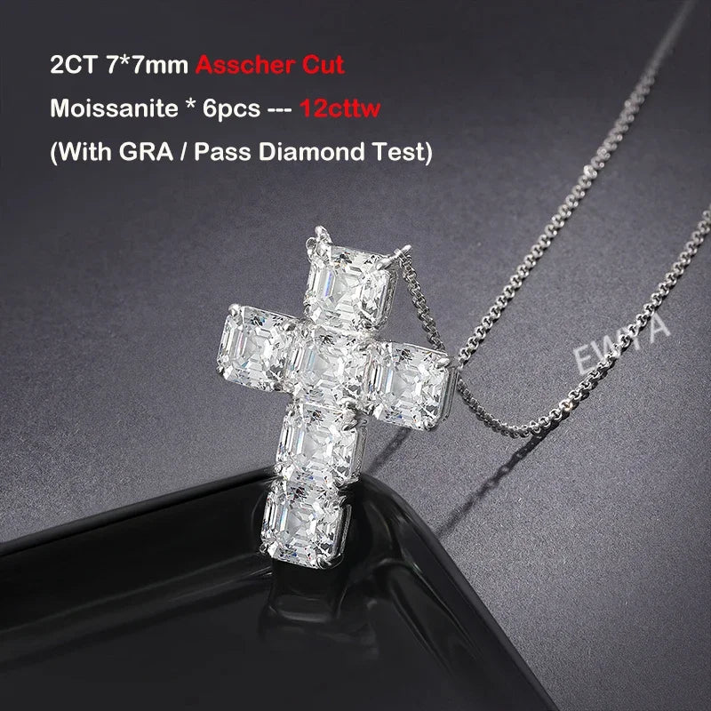 Luxury 12cttw Full 7*7mm Asscher Cut D Color Moissanite Pendant Necklace for Women S925 Silver Pass Diamond Test Neck Chain