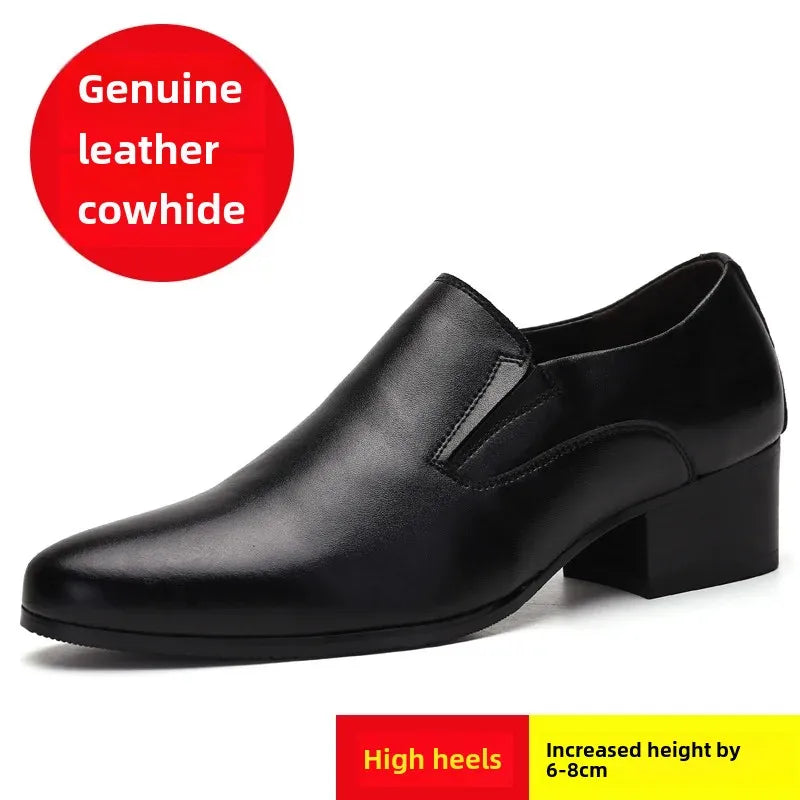 Men’s High Heel Leather Shoes – Elevated Dress Style, Black/Brown, EU Sizes 40–48