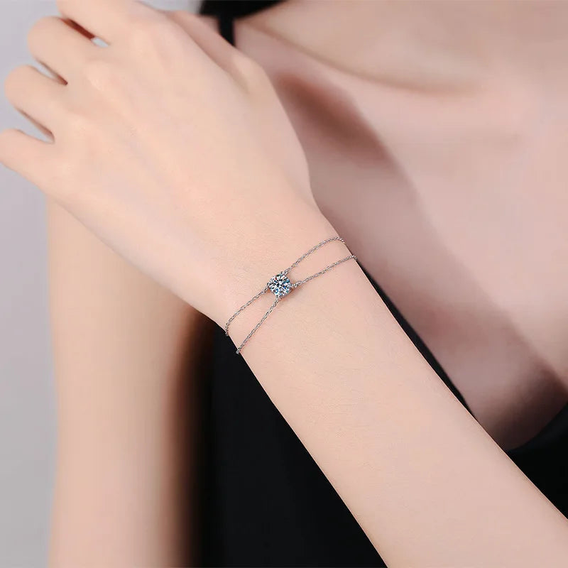1CT 6.5mm D Color Moissanite Bracelets for Women Classic Four Claw Chain 100% S925 Sterling Silver Sparkling Jewelry