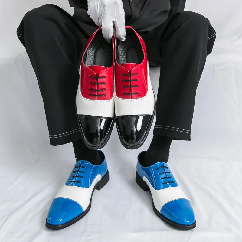 High Quality Blue Leather Dress Shoes Man Pointed Toe Elegant Men's Wedding Shoes Flat Low Cut Party Shoes For Man Formal Shoes