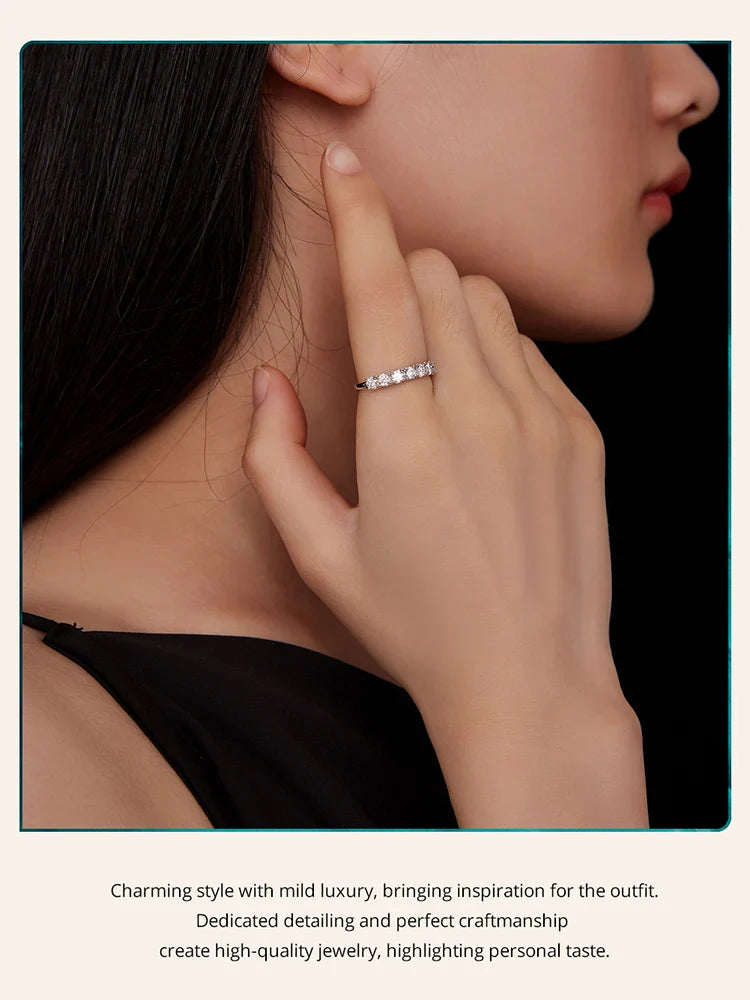 Moissanite Ring Lace Band 925 Sterling Silver Half Eternity Stackable Ring D Color for Women Engagement Retro Gift