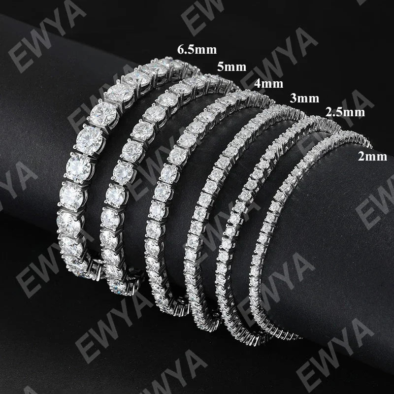 Real D Color Full 2/2.5/3/4/5/6.5mm Moissanite Tennis Bracelet For Women S925 Plated 18K Rose Gold Diamond Link Bracelets