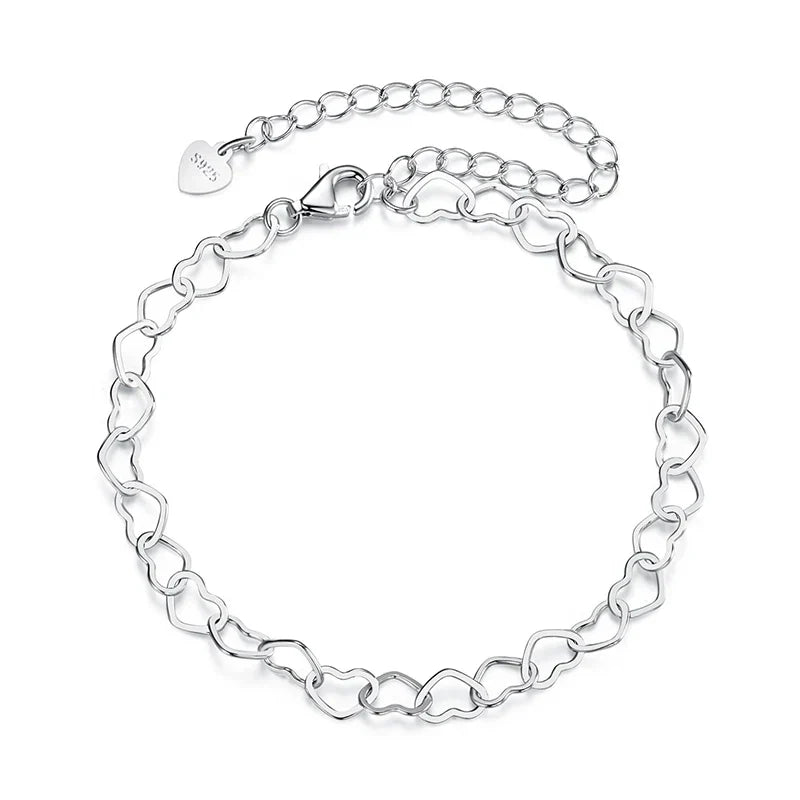 925 Sterling Silver Hollow Heart Bracelet Adjustable Dainty Wrist Chain Lightweight Fine Jewelry Sweet Gift for Girls