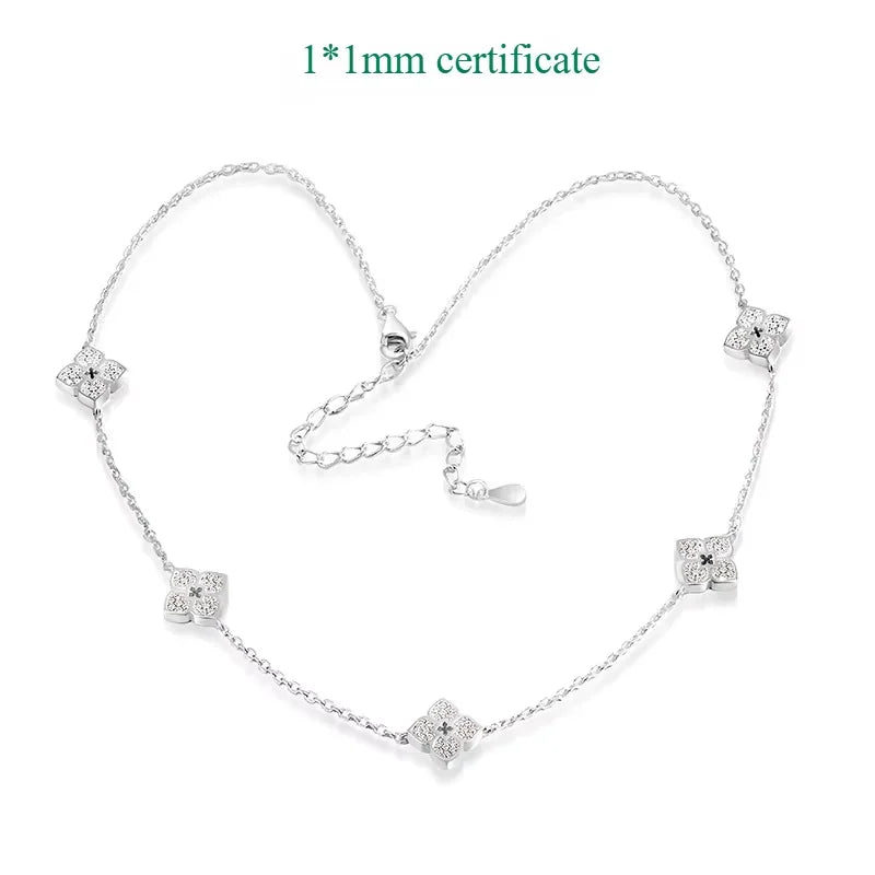 18k Plated Flower Moissanite Choker Necklace for Women Girls Neck Chain Sparkling 925 Sterling Silver Jewelry Pendant