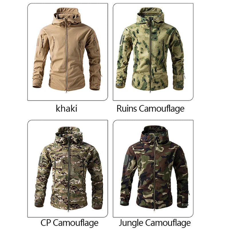 Lurker Shark Skin Soft Shell سترة تكتيكية للرجال، معطف بغطاء للرأس مقاوم للماء من الصوف، ملابس صيد، جاكيت مموه جديد للخريف في الهواء الطلق