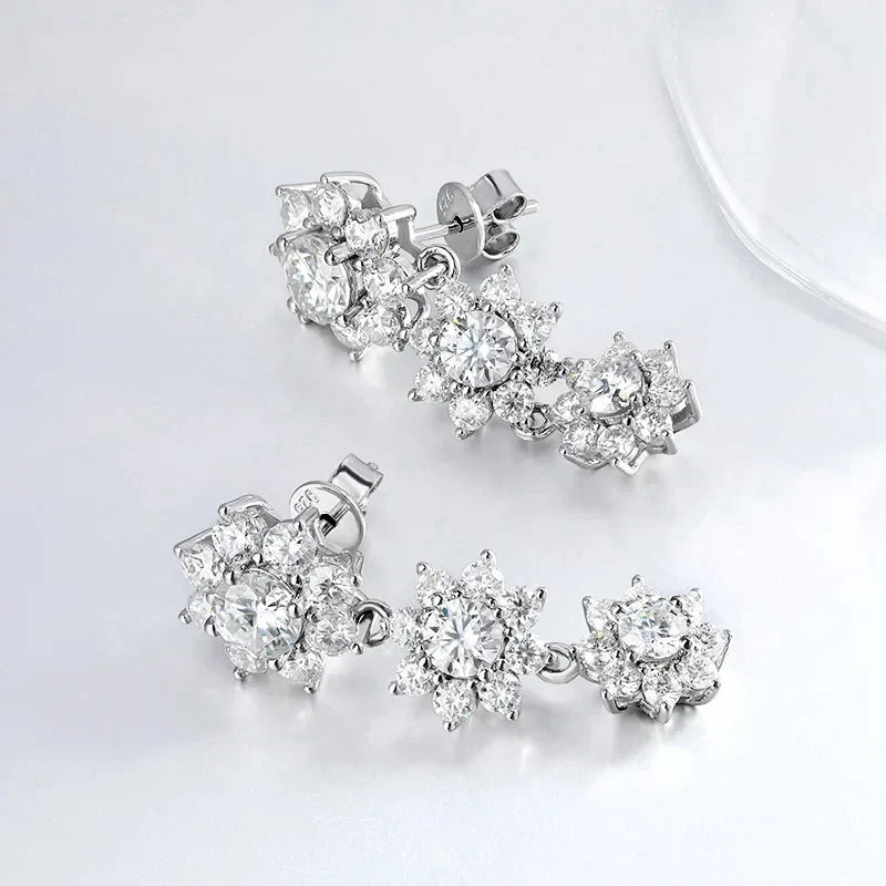 Luxury Sunflower 2.8-5.8cttw Full D Color Moissanite Drop Earrings for Women S925 GRA Certified Diamond Tassel Earring Gift