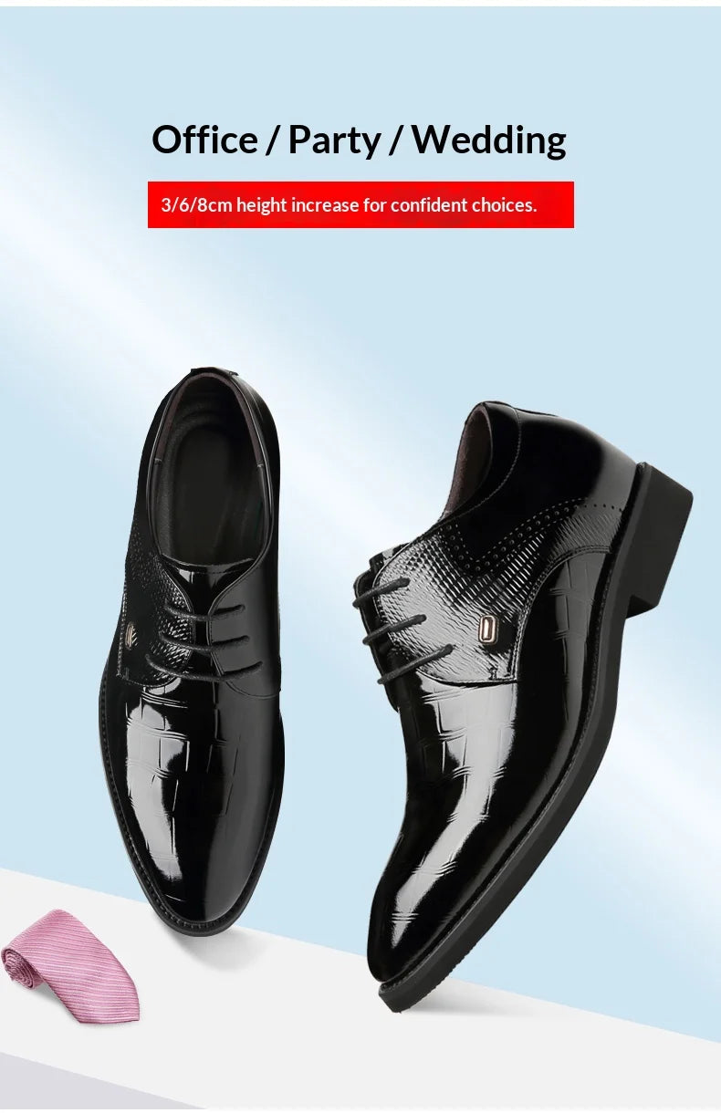 Mens Elevator Shoes 6/8CM Height Increase Invisible Hidden Formal Oxford Derby Leather Dress Shoes for Wedding Business Lace Up