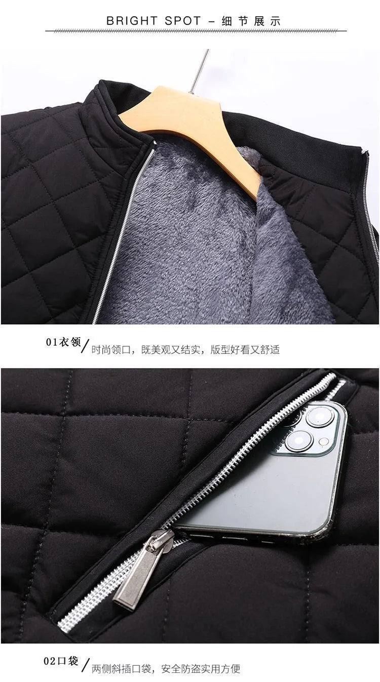 Autumn Winter Bomber Jacket Men Diamond Pattern Fleece Lined Casual Jacket Men Fashion Clothing 2023 Brand New Slim Fit Coat