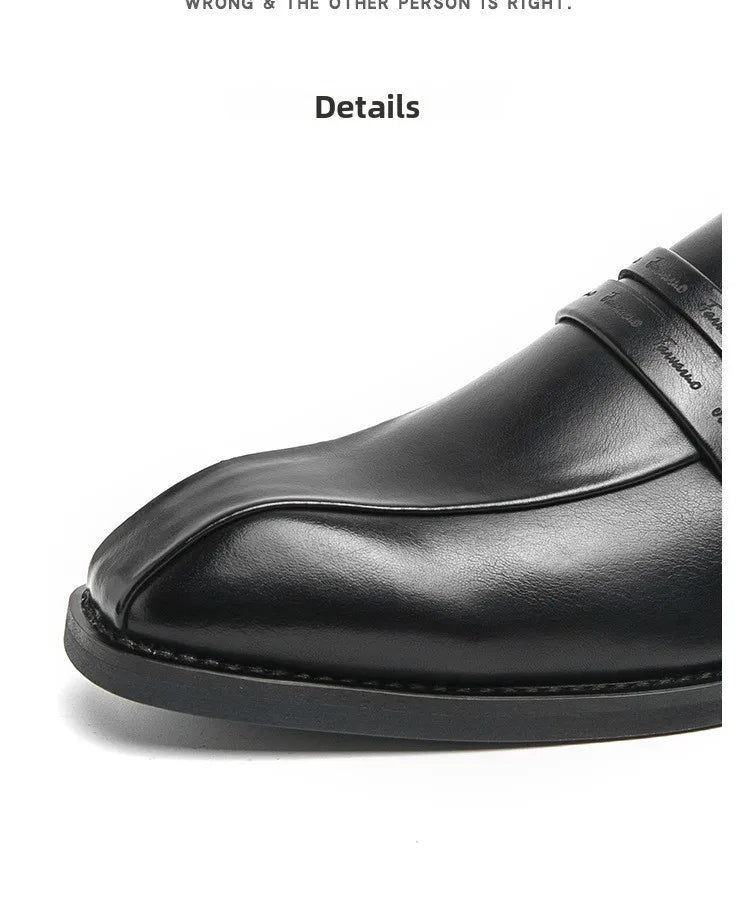 Men's Large Size Thick Bottom Heightening Painted Surface Slip-On Loafers Shoes with Rubber Sole And Ultra Leather Material