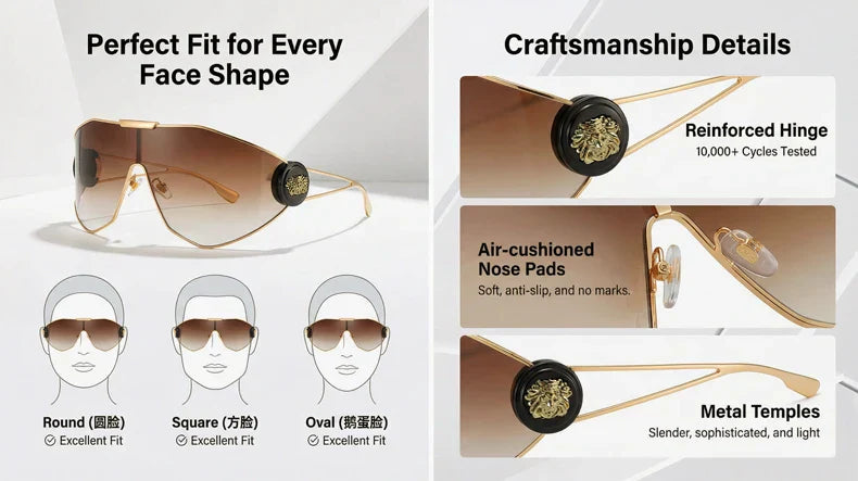 Oversized One-Piece Mask Punk Sunglasses Women 2026 Luxury Brand Vintage Windproof Sun Glasses Wrap Around Shades Shield Goggle