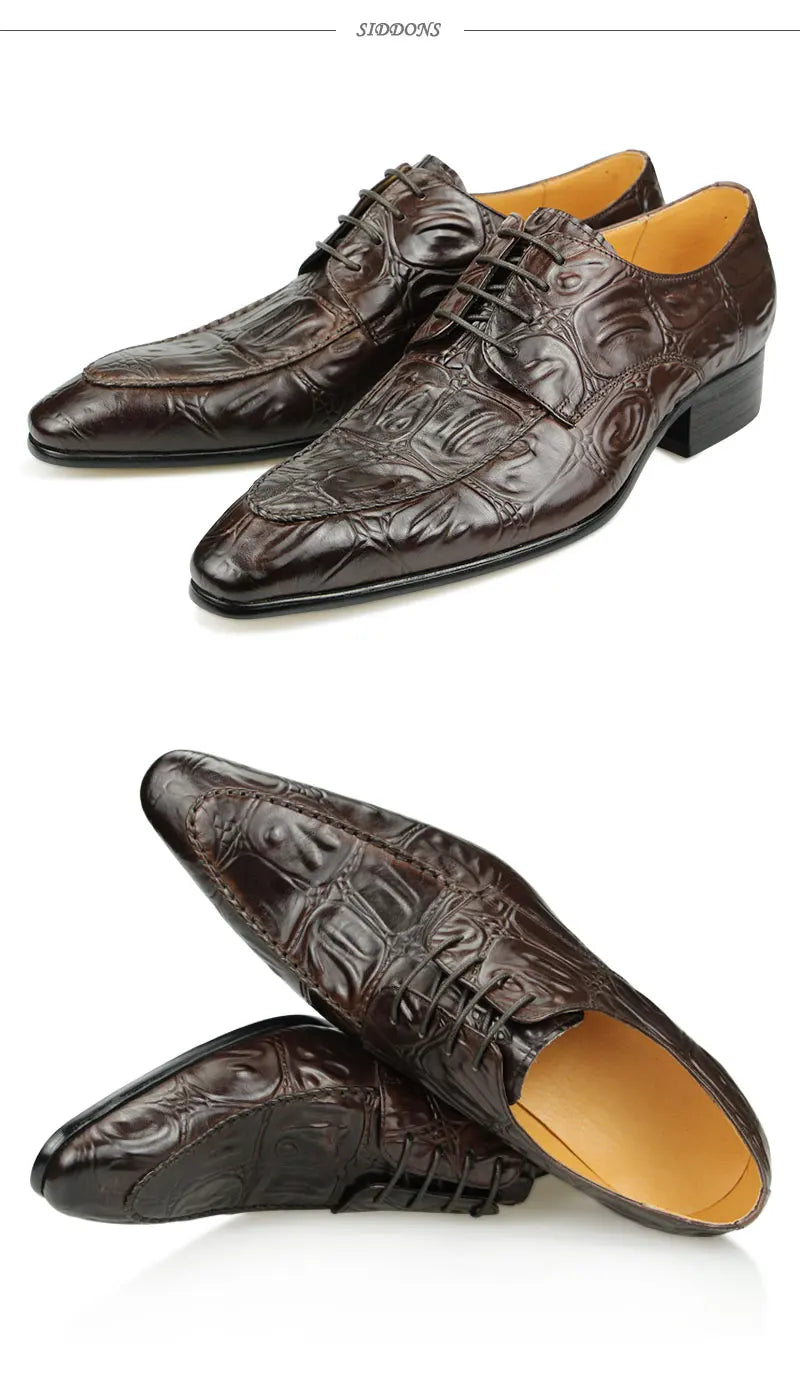 Luxury Men Leather Shoes Hand Stitched Derby Crocodile Skin Prints Mens Leather Casual Shoes Office Dress Customized Service