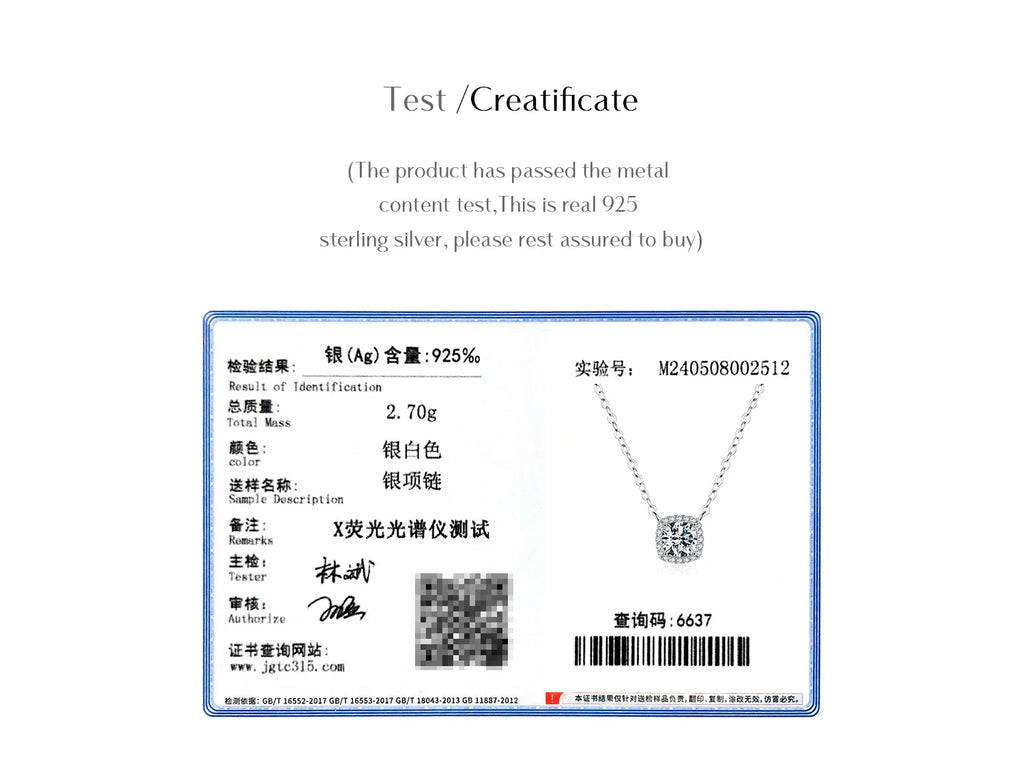1 Carat Square Cushion Cut Halo Moissanite Pendant Necklace For Women 925 Sterling Silver Dazzling Wedding Bridal Jewelry