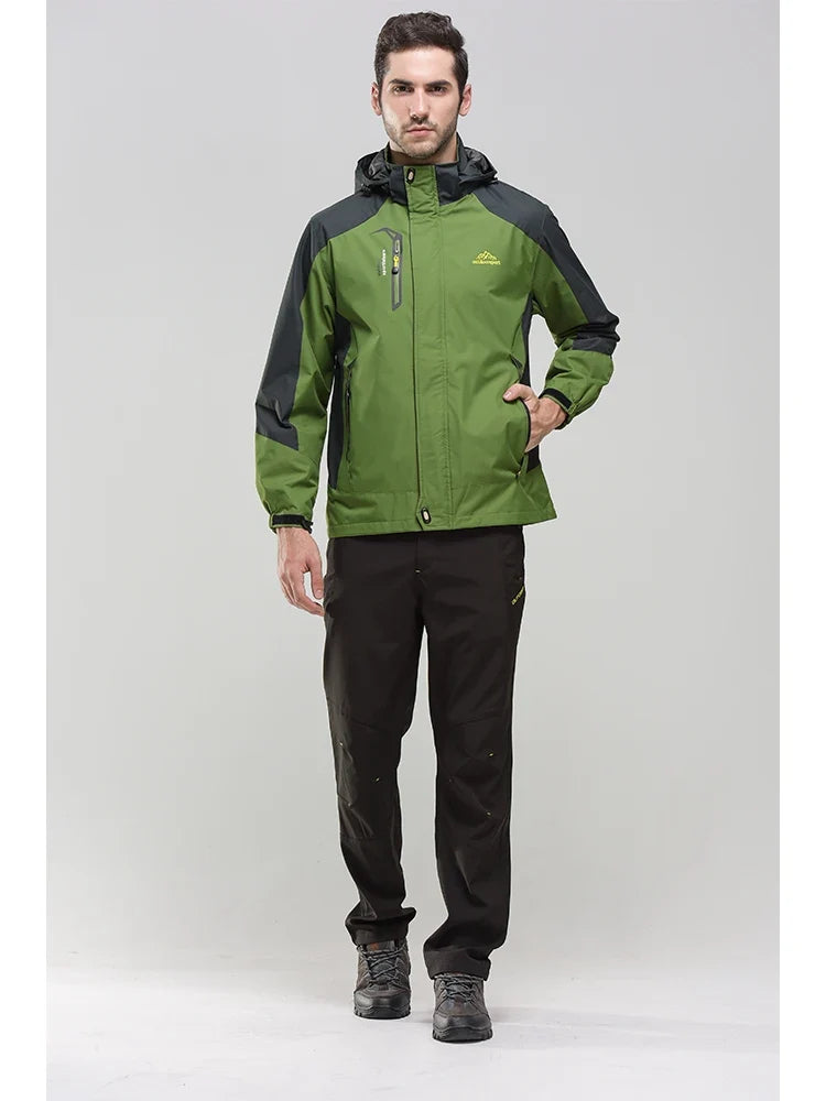 Men's Autumn Hiking Jacket Hooded Removable Waterproof Lightweight Rain Coat Trekking Outdoor Camping Casual Sportswear