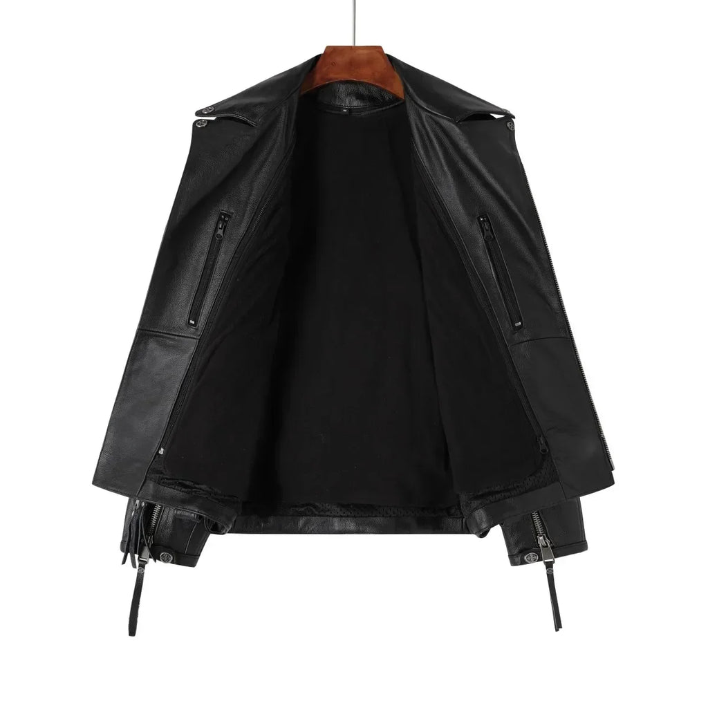 Men's Natural Leather Motorcycle Jacket Top Layer Causal Vintage Retro Moto Suit Leather Coat  Dropshipping