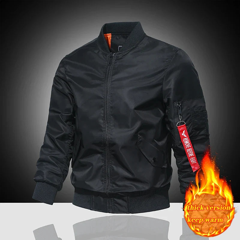 Spring and Autumn Winter Air Force MA1 Pilot Jacket Men's Solid Color Baseball Jacket Casual Thick Windproof Warm Cotton Jacket