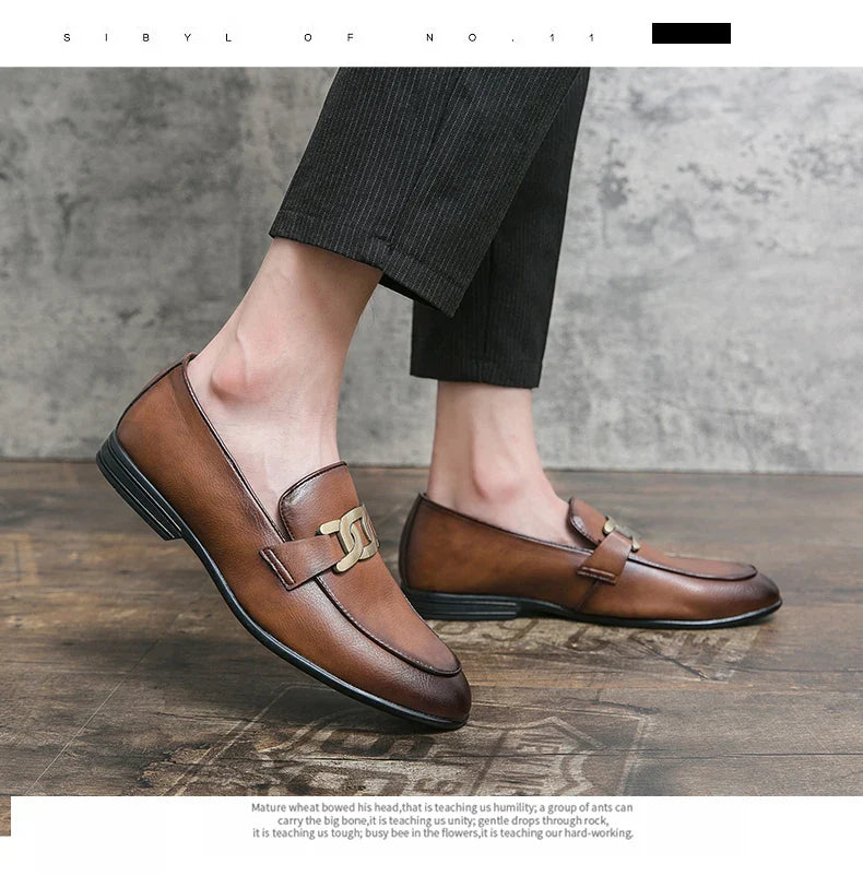 Italian Fashion Leather Shoes Moccasins For Men Casual Man Shoe Business Male Formal Pointed Fashion Wedding Black Skin