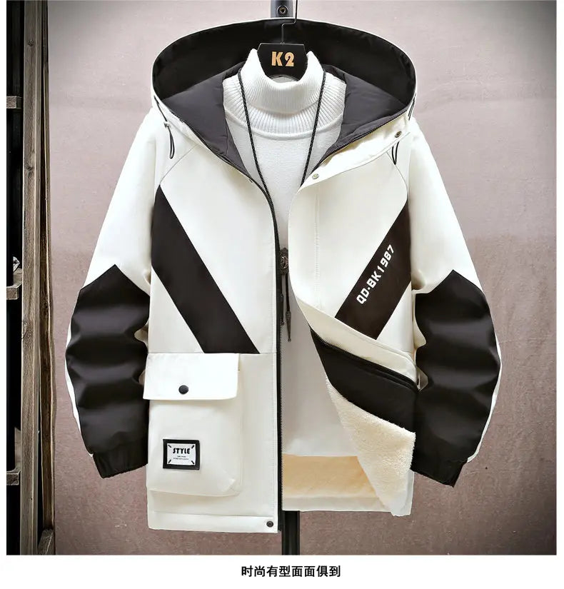 Winter Tracksuit Men Warm Sports Printed Thick Suit Mens Casual Hooded jacket+Pants Sweatsuit Male 2 Piece Sportswear