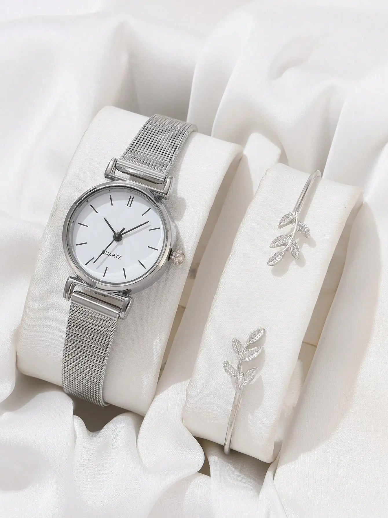 7pcs Women's Watch Fashion Casual Round Pointer Quartz Watch and Necklace Bracelet Ring Earring Set