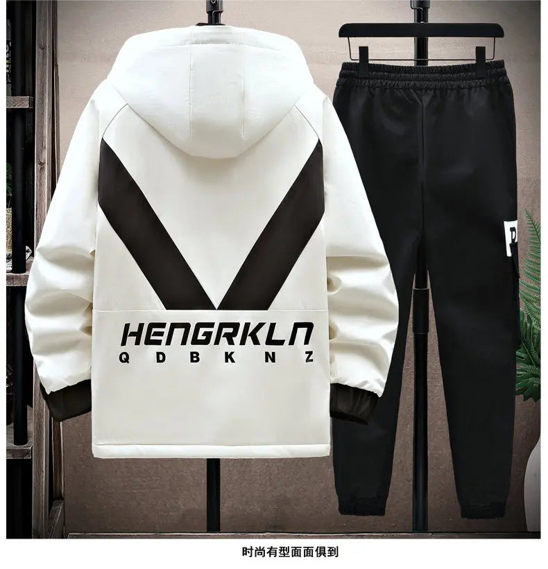 Winter Tracksuit Men Warm Sports Printed Thick Suit Mens Casual Hooded jacket+Pants Sweatsuit Male 2 Piece Sportswear