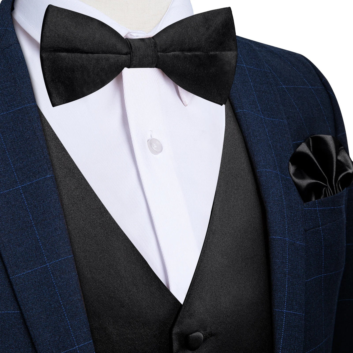 Black Satin Solid Suit Vest with Tie and Pre-tied Bow Tie Set Purple Blue Sage Green Wedding Party Men's Waistcoat DiBanGu